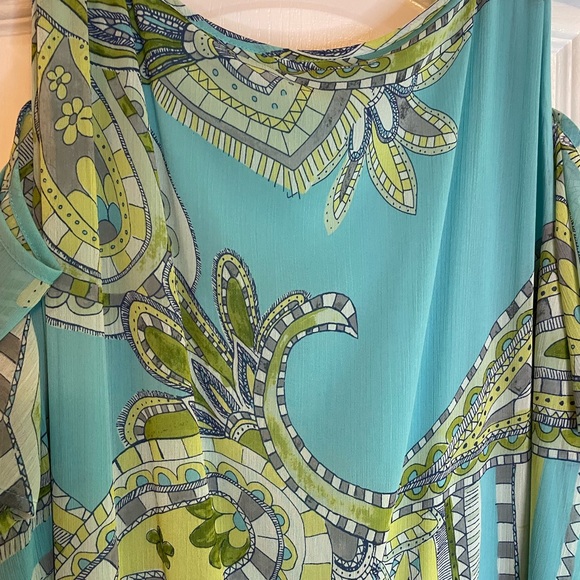 👗Chico’s Sienna Paisley Maxi Dress. Cold shoulder style. Aqua & Green Paisley👗 - Picture 9 of 12